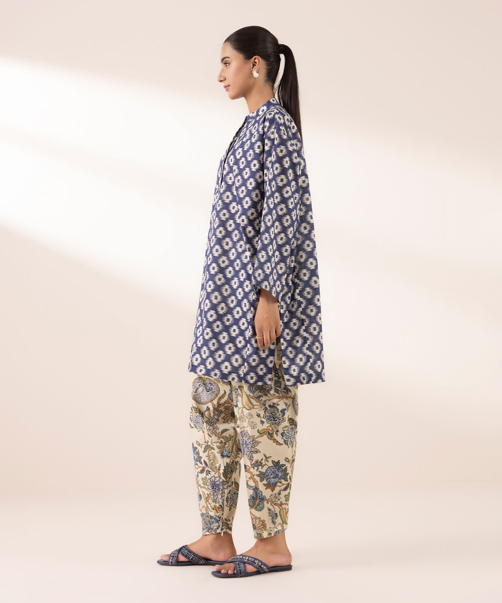 Women's RTW Lawn Blue Printed Boxy Shirt