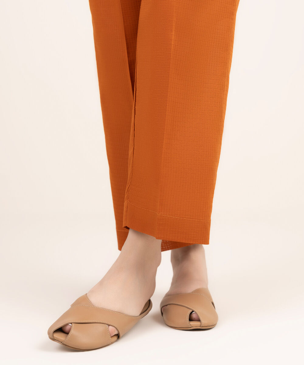 Women's RTW Handwoven Dobby Solid Orange Straight Pants