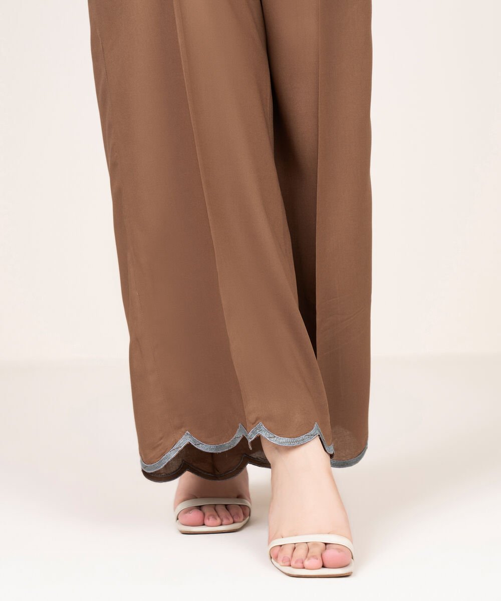 Women's RTW Khaddar Embroidered Brown Culottes