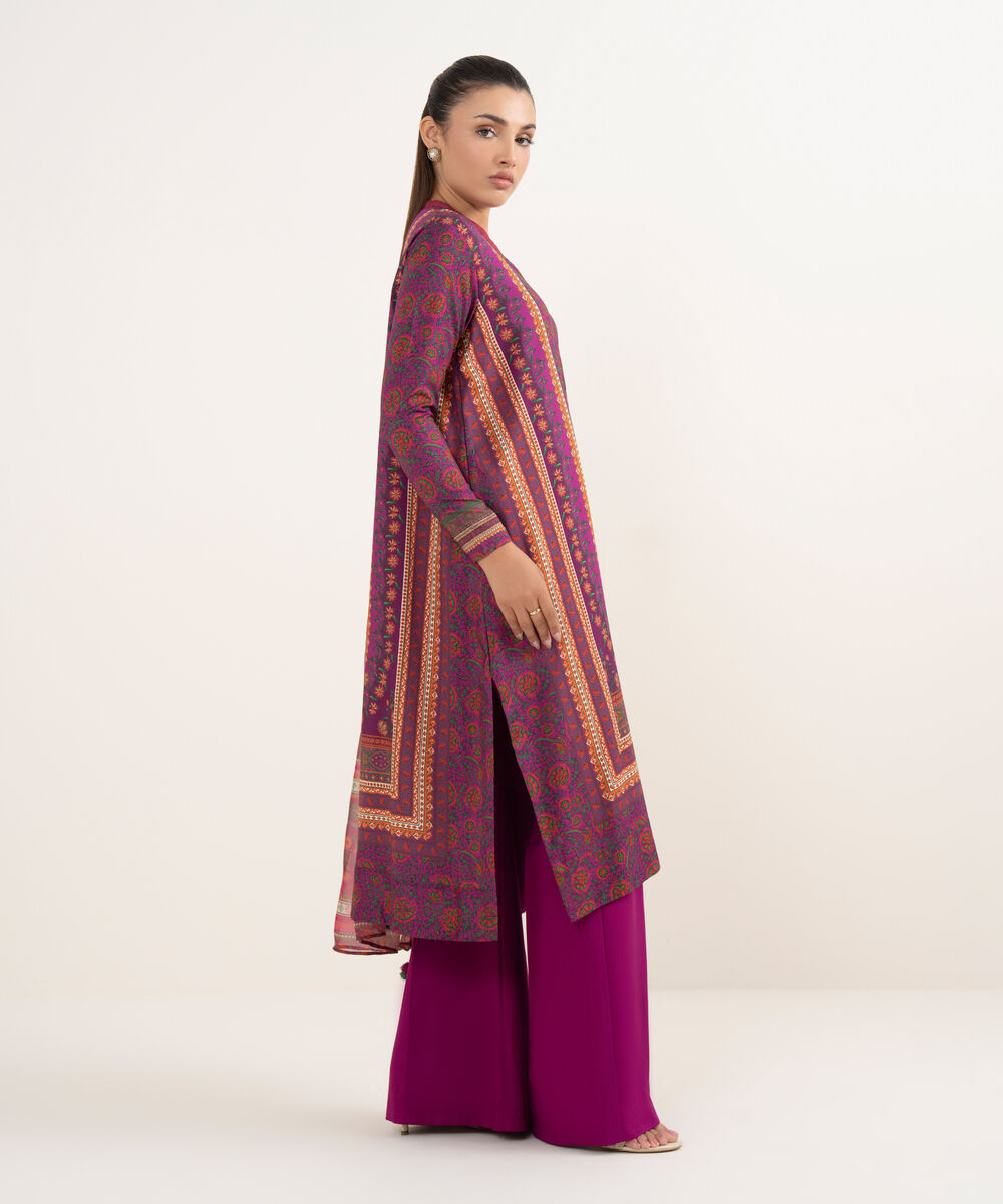 Women's Unstitched Lawn Printed Magenta Three Piece Suit