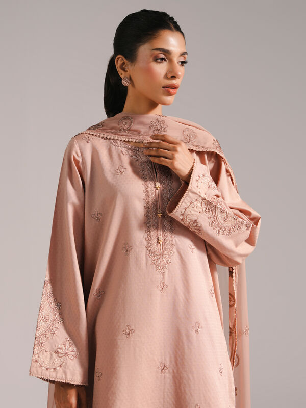 3 Piece - Embroidered Dobby Suit