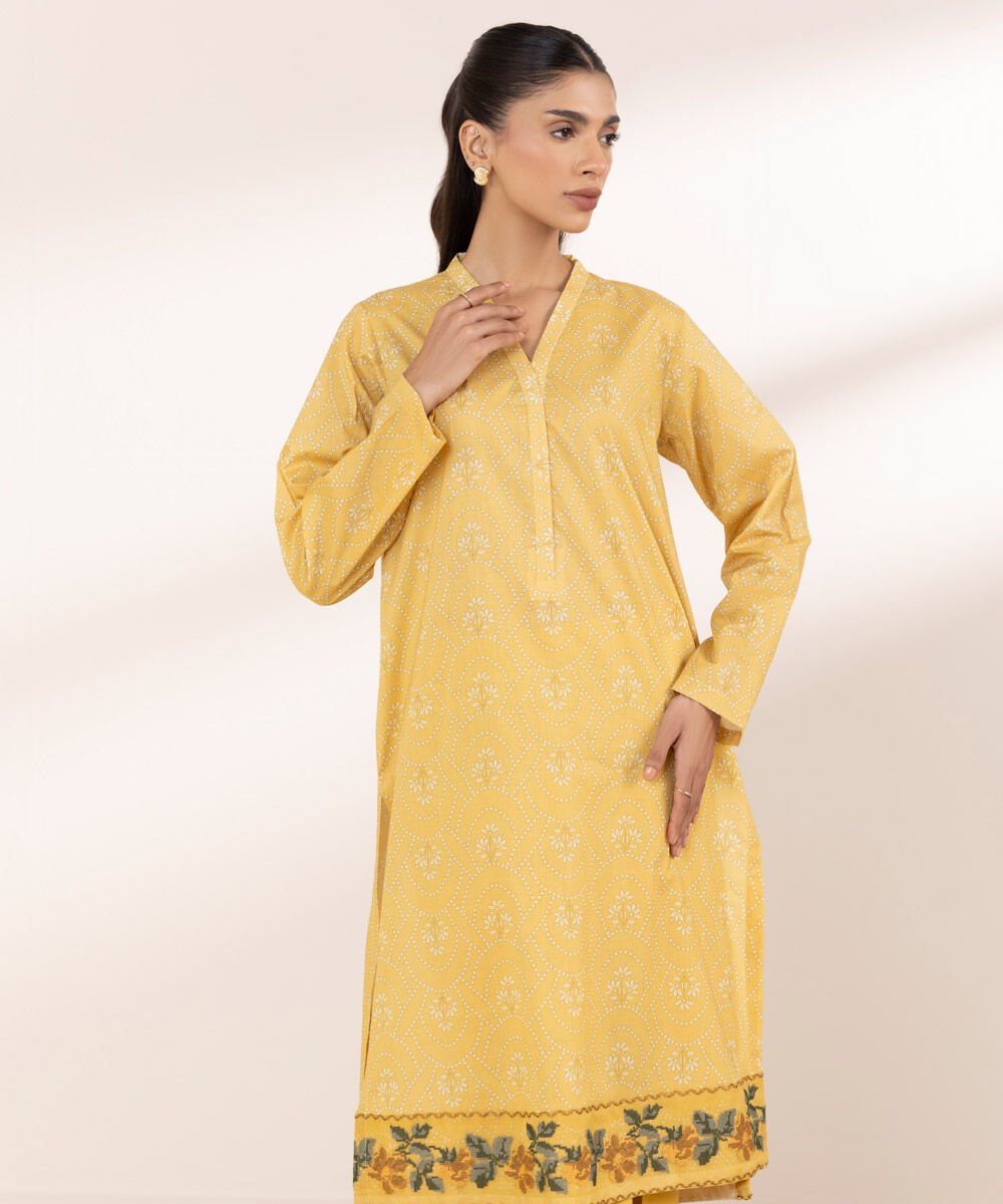 Women's RTW Cross Hatch Yellow Embroidered A-Line Shirt