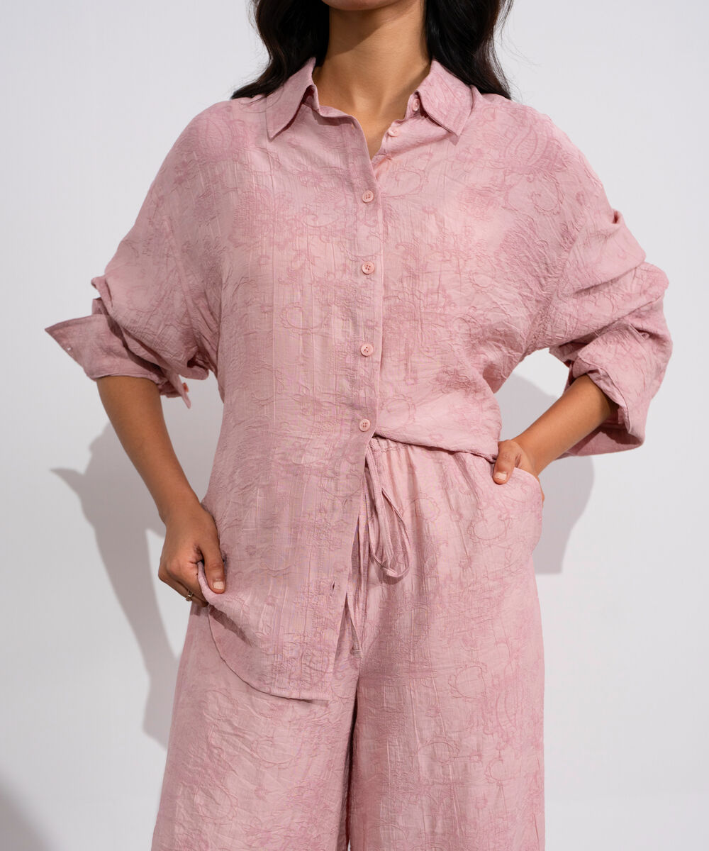Women's Pink Textured Pull-On Trousers