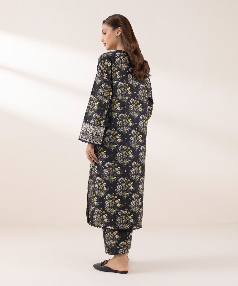 Woman - Black Printed Khaddar Shirt