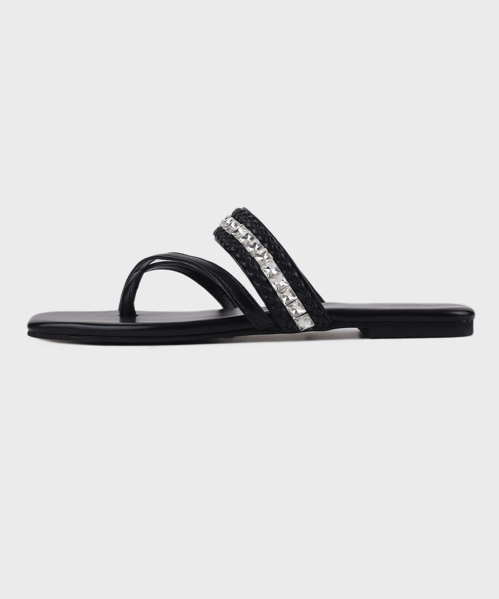 Woman - Black Embellished Kolapuri