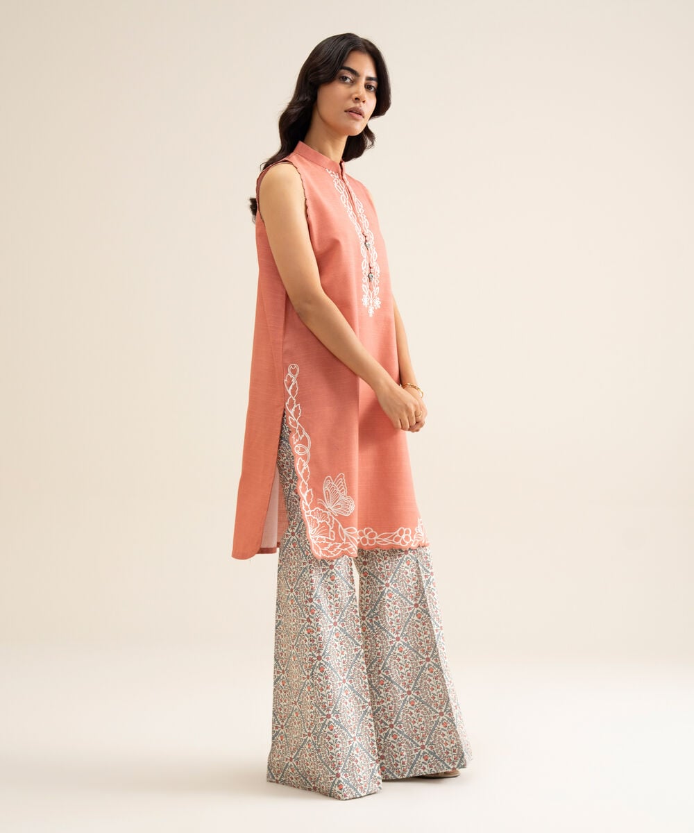 Women's Unstitched Light Khaddar Embroidered Peach 2 Piece Suit