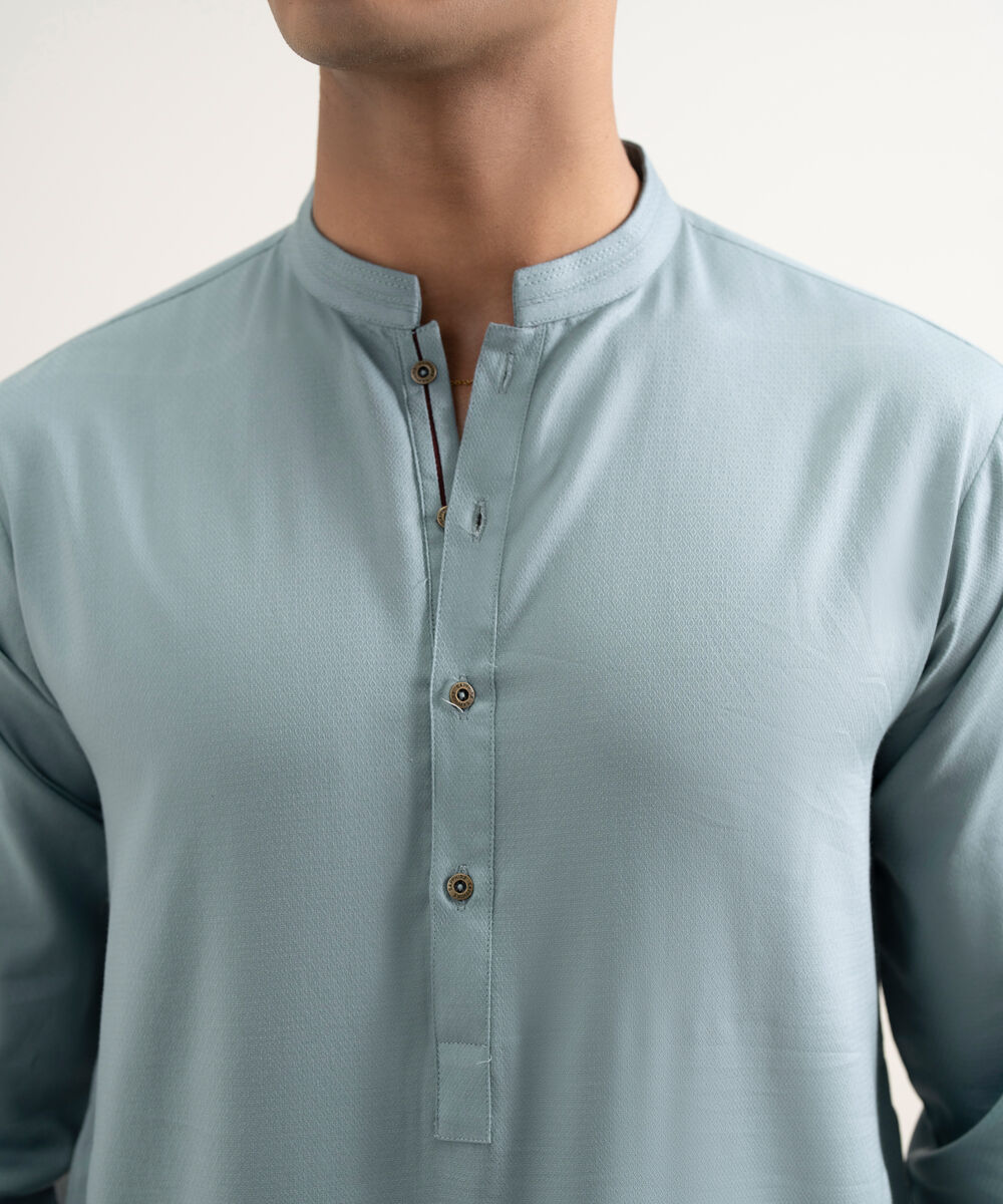 Men's Stitched Blue Grey Kurta