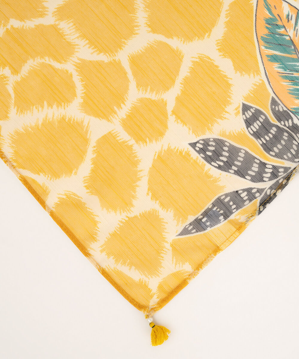 Blended Raw Net Yellow Printed Dupatta
