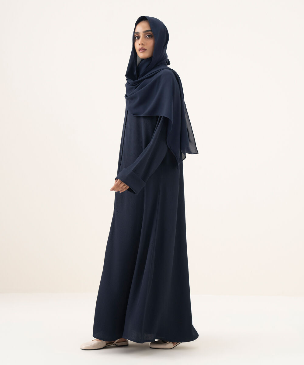 Women's navy blue button through Abaya