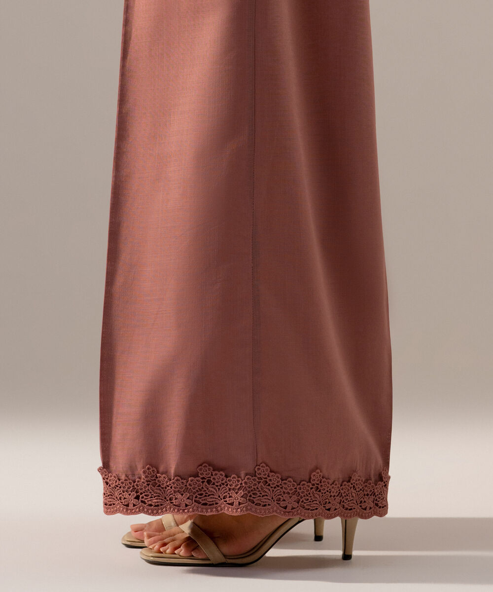 Women's RTW Cross Hatch Solid Pink Flared Pants