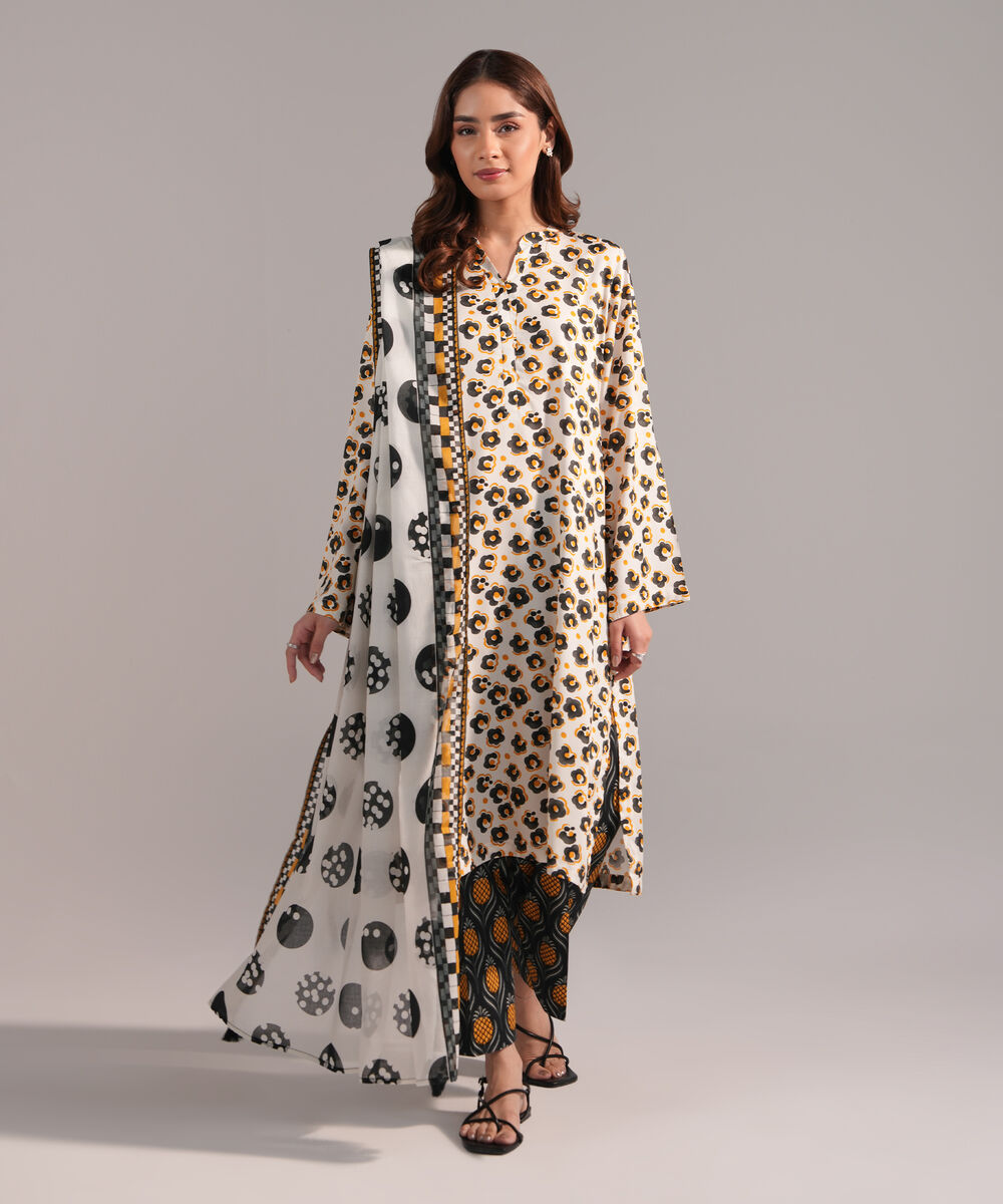 Lawn Printed White Dupatta