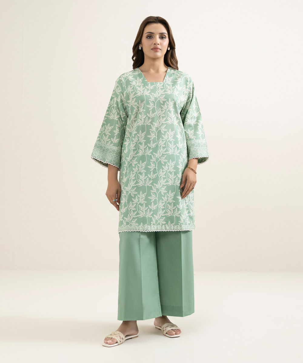 Women's Unstitched Lawn Printed Green 2 Piece Suit