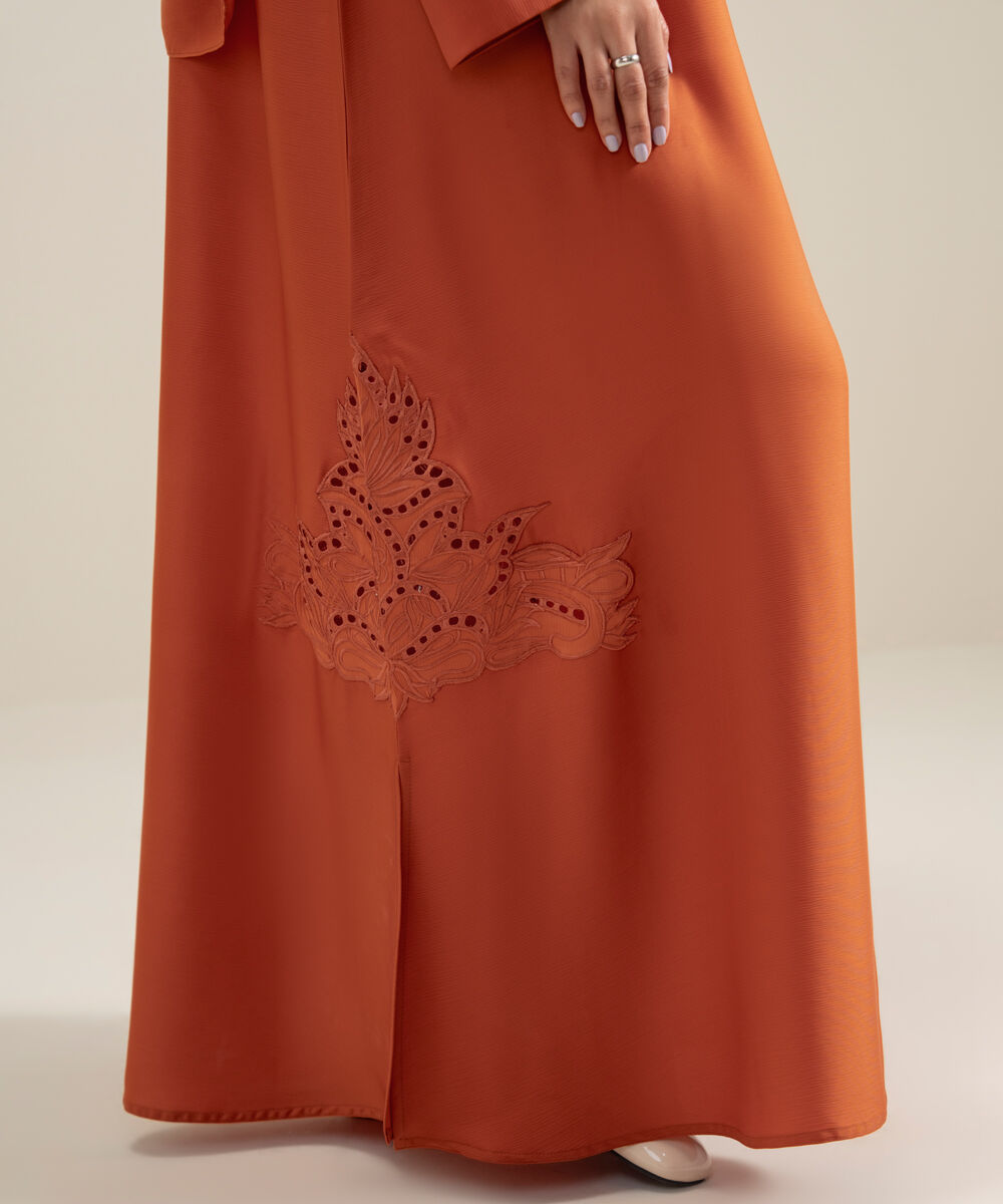 Women's Polyester Orange Embroidered Regular Abbaya Set