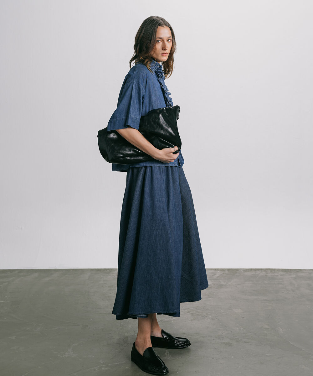 Women's Western Wear Blue Denim Shirt With Neck Frill