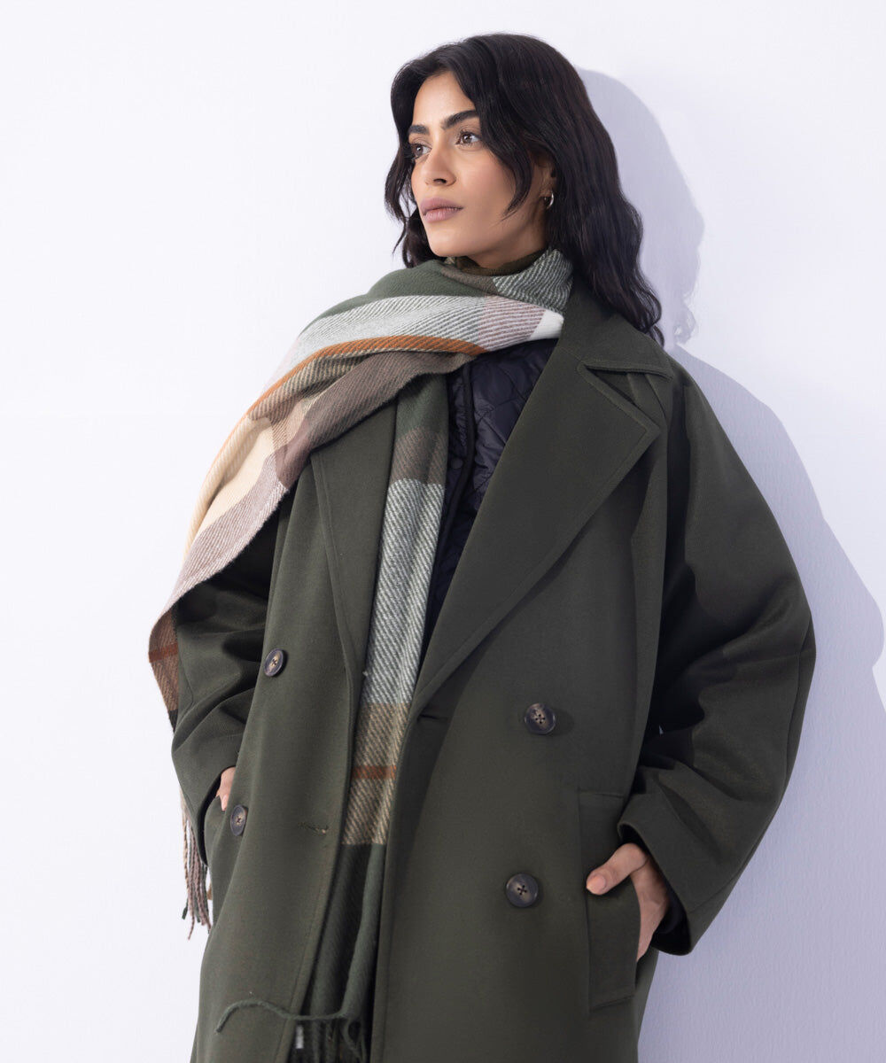 Woman - Green Soft Woven Scarf