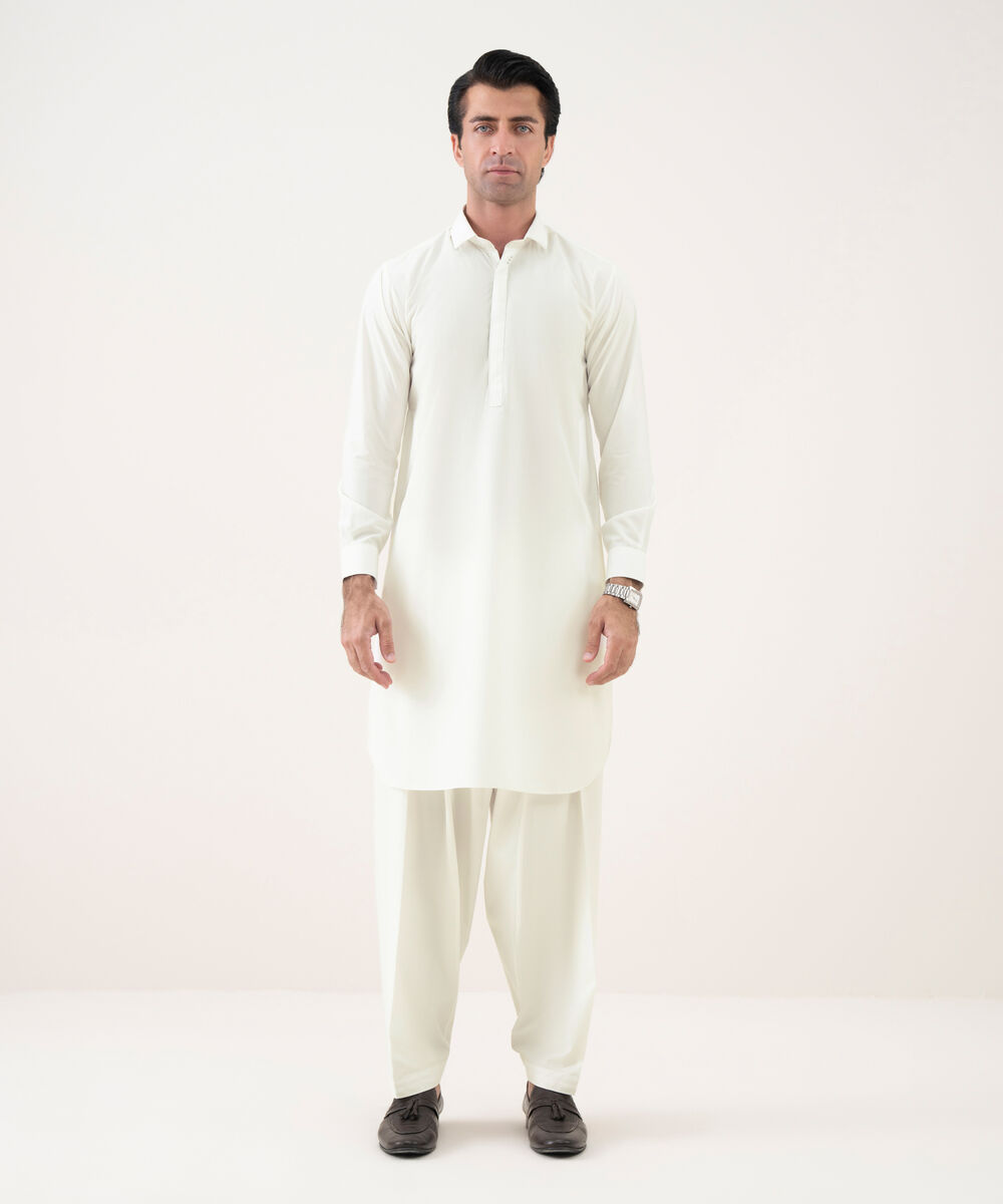 Men's Viscose Plain White Kameez Shalwar