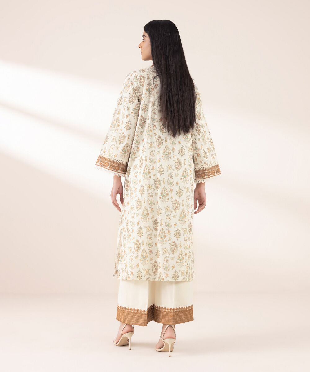 Women's RTW Textured Lawn Beige Embroidered A-Line Shirt