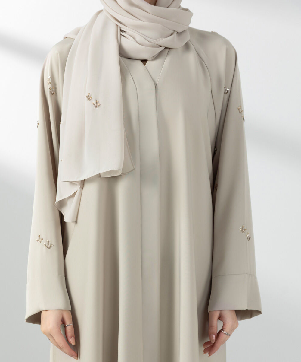 Woman - Beige Hand Embellished Abaya Set