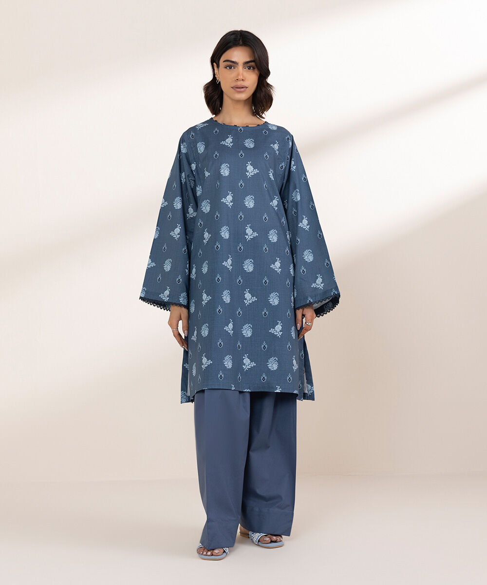 Women's RTW Cross Hatch Blue Printed Boxy Shirt