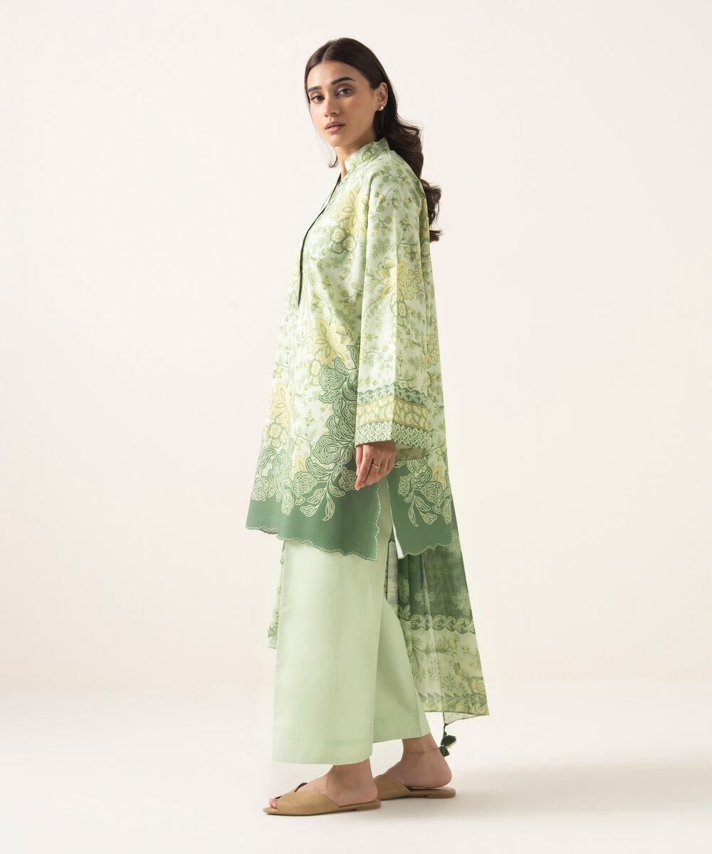 Women's Unstitched Lawn Printed Green 3 Piece Suit