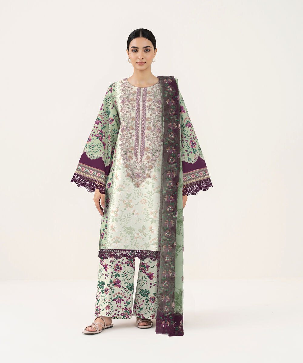 Women's Unstitched Lawn Multi  Embroidered 3 Piece Suit