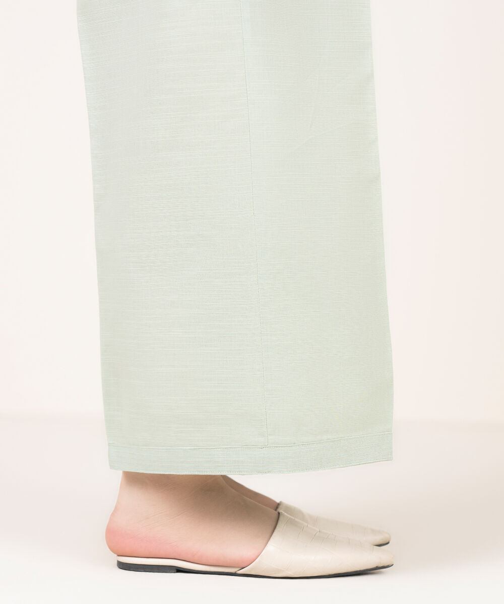 Women's RTW Cotton Solid Mint Green Flared Pants