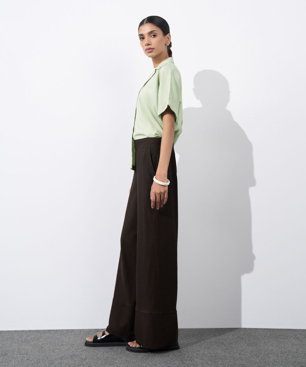 Women's Western Wear Green Regular Fit Seersucker Shirt