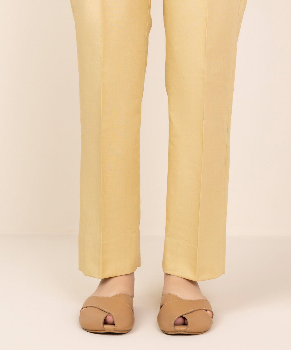 Women's Unstitched Cotton Solid Beige Trousers Fabric