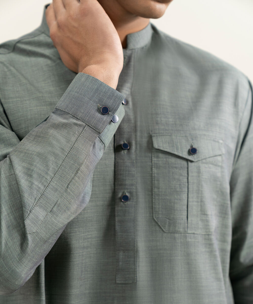 Men's sage Yarn Dyed Cotton Kurta Trouser
