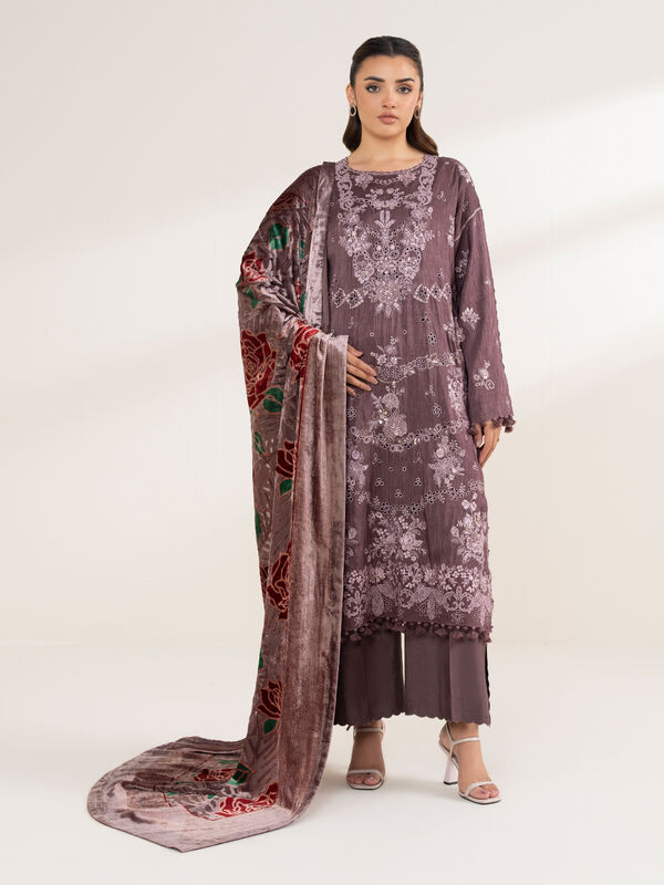 3 Piece - Embroidered Viscose Raw Silk Suit