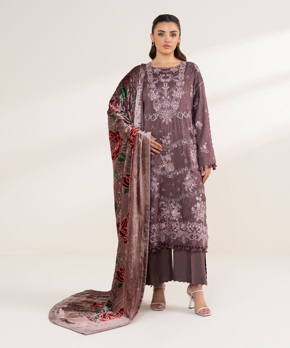 Women's Unstitched Viscose Raw Silk 3 Piece Suit