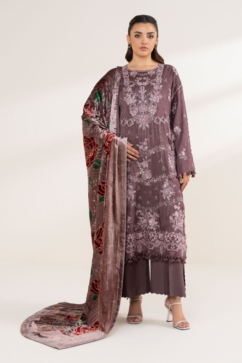 3 Piece - Embroidered Viscose Raw Silk Suit
