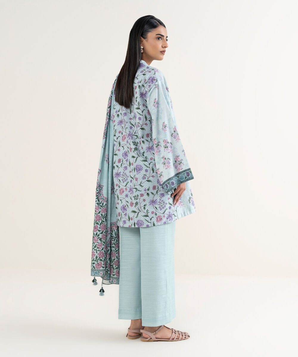 Women's Unstitched Printed Khaddar Light Aqua 3 Piece Suit