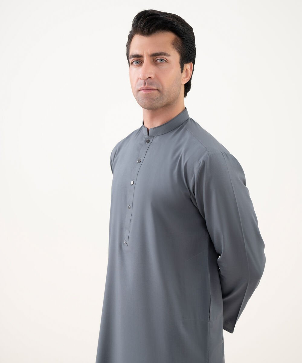 Men's 100% Cotton Embroidered Grey Kameez Shalwar