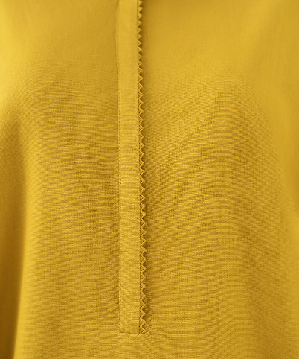 Women's RTW Cotton Linen Yellow Solid Drop Shoulder Shirt