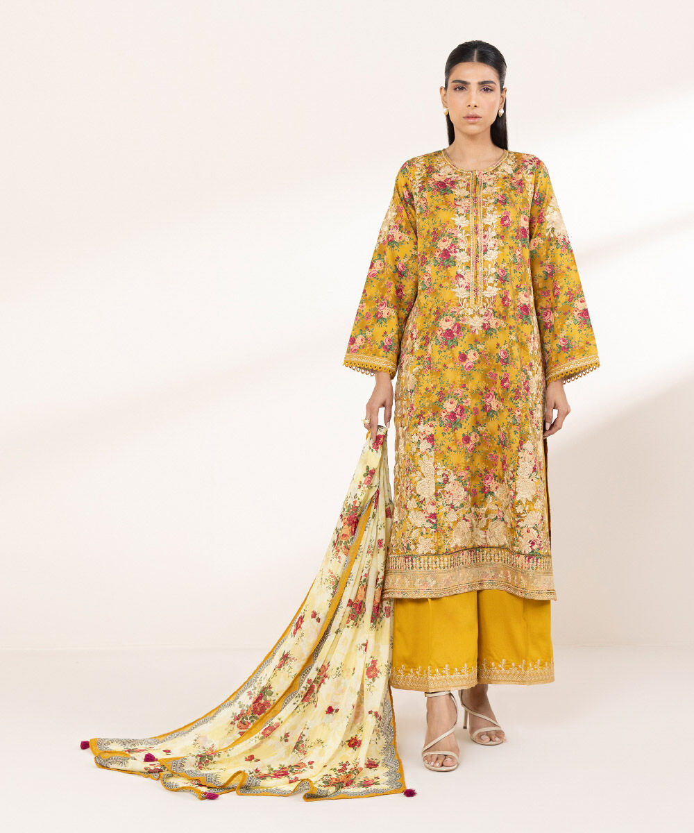Women's RTW Cotton Satin Multi Embroidered A-Line Shirt