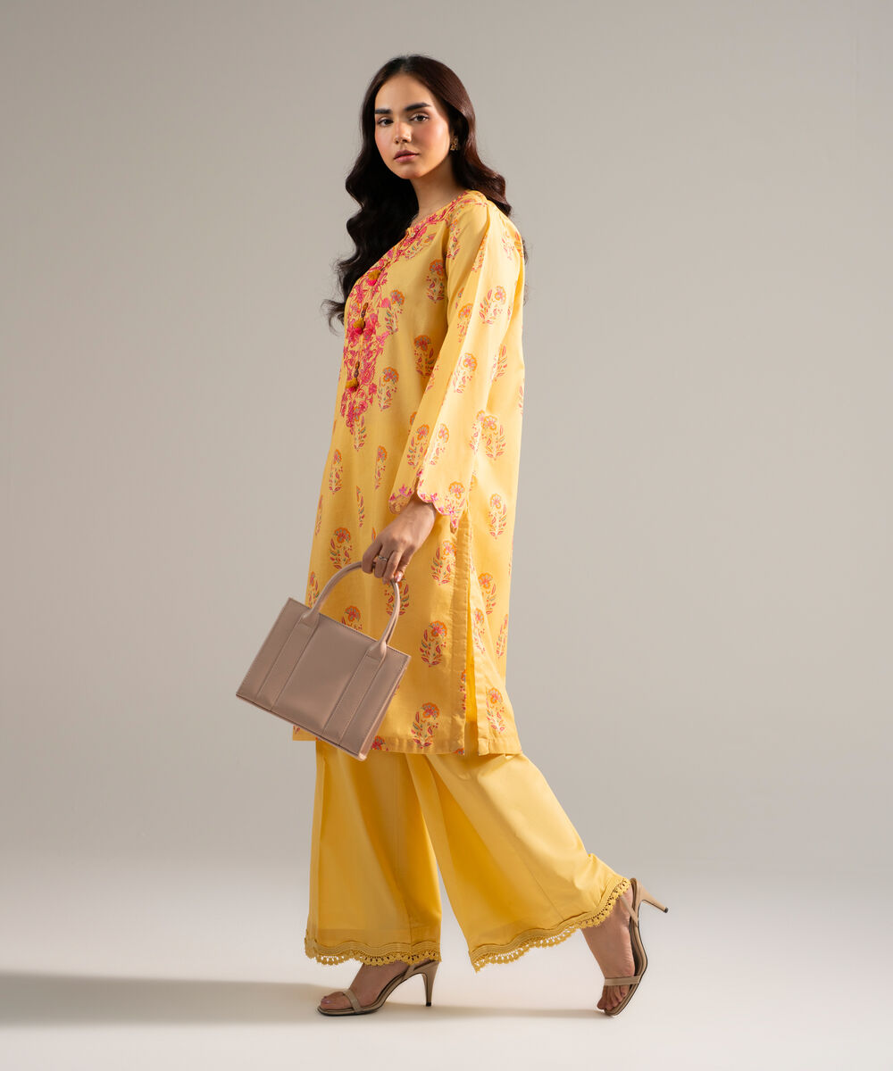 Women's RTW Lawn Embroidered Yellow Straight Shirt