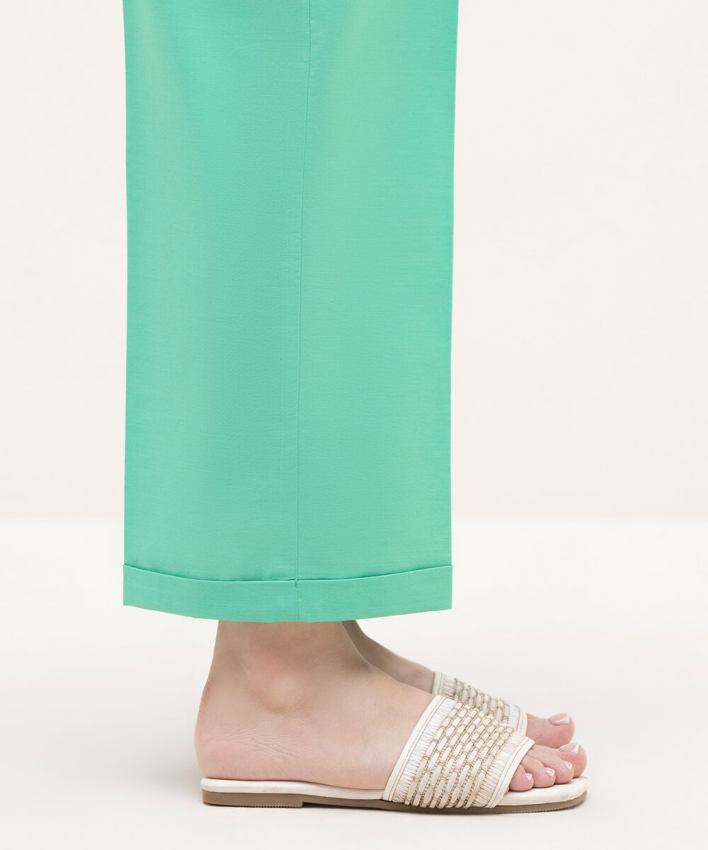 Women's RTW Textured Cotton Green Solid Culottes