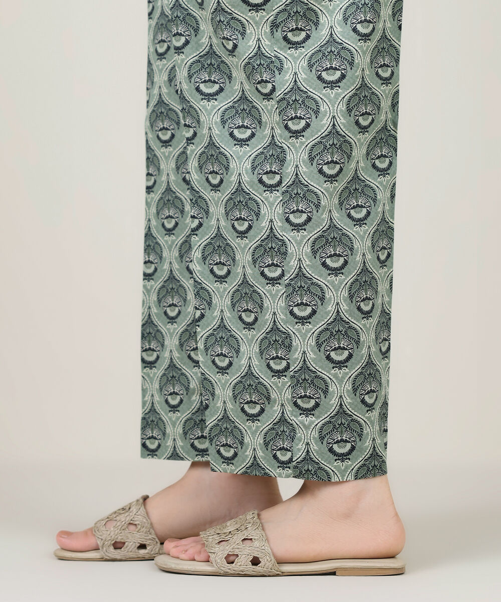 Women's RTW Cambric Green Printed Straight Pants