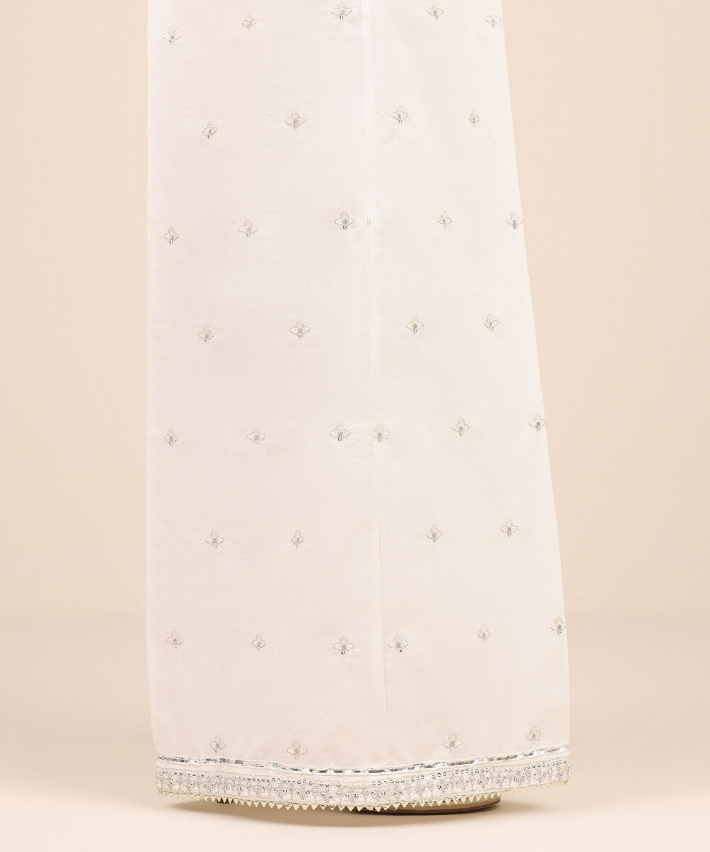 Women's Pret Cambric Off White Embroidered Flared Pants