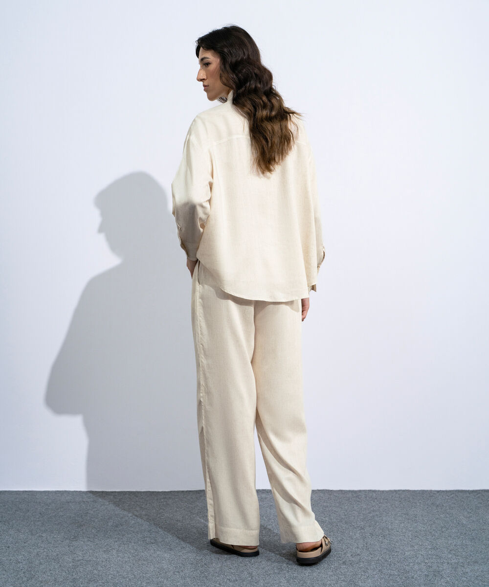 Women's Off White Linen Blend Button Through  Shirt