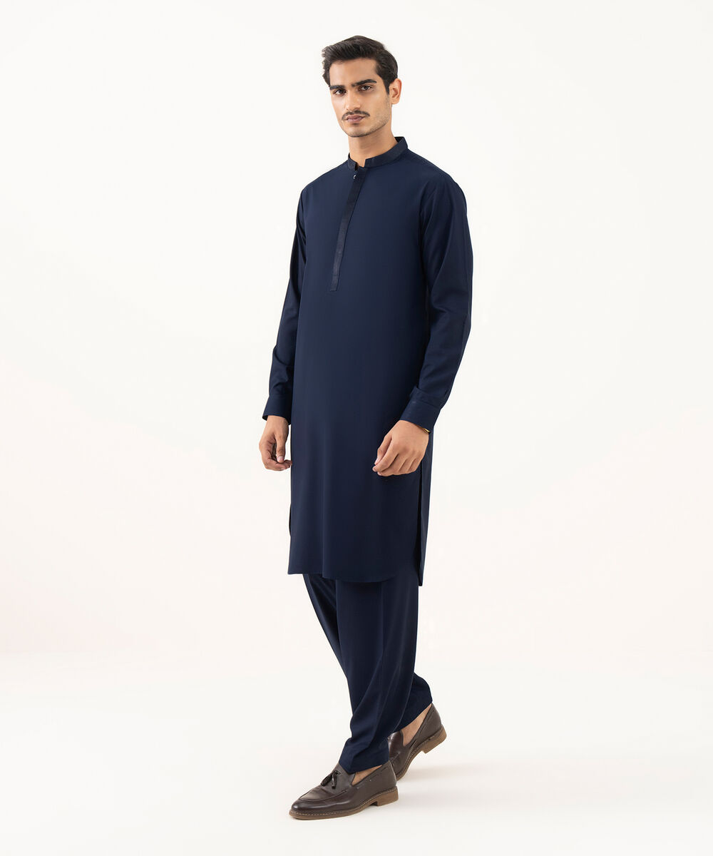 Men's Oxford Embroidered Indigo Kurta Shalwar