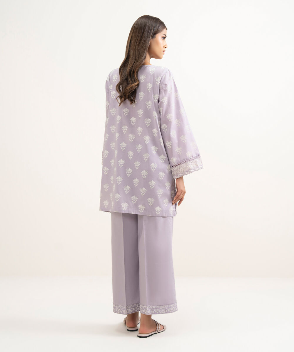 Women's RTW Lawn Embroidered Lilac Straight Shirt
