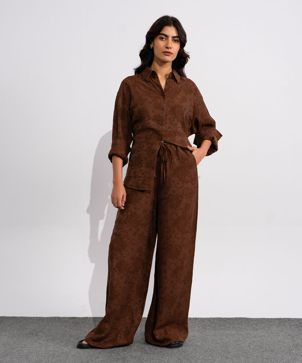Women's Brown Textured Pull-On Trousers