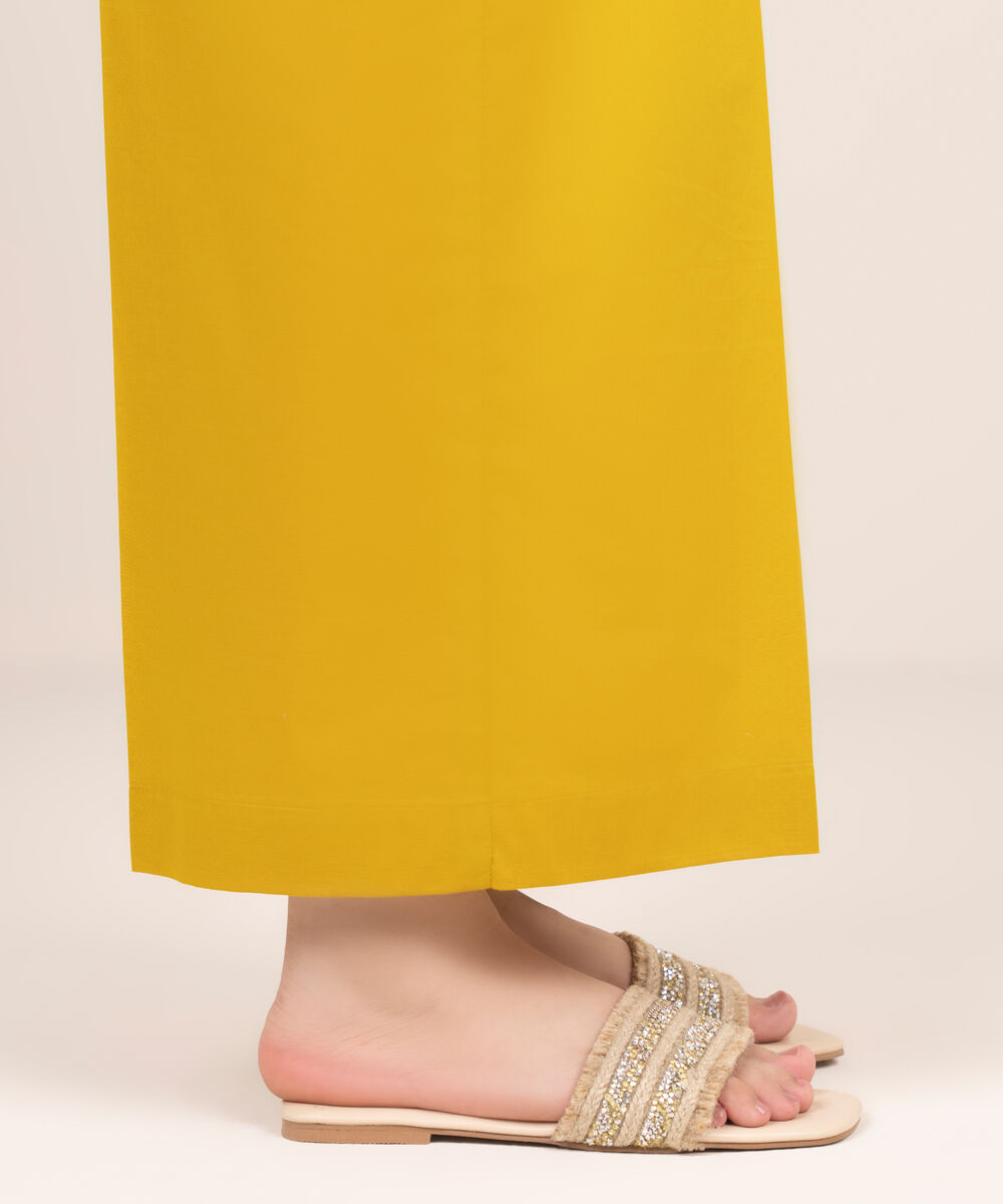 Women's RTW Cambric Mustard Solid Straight Pants