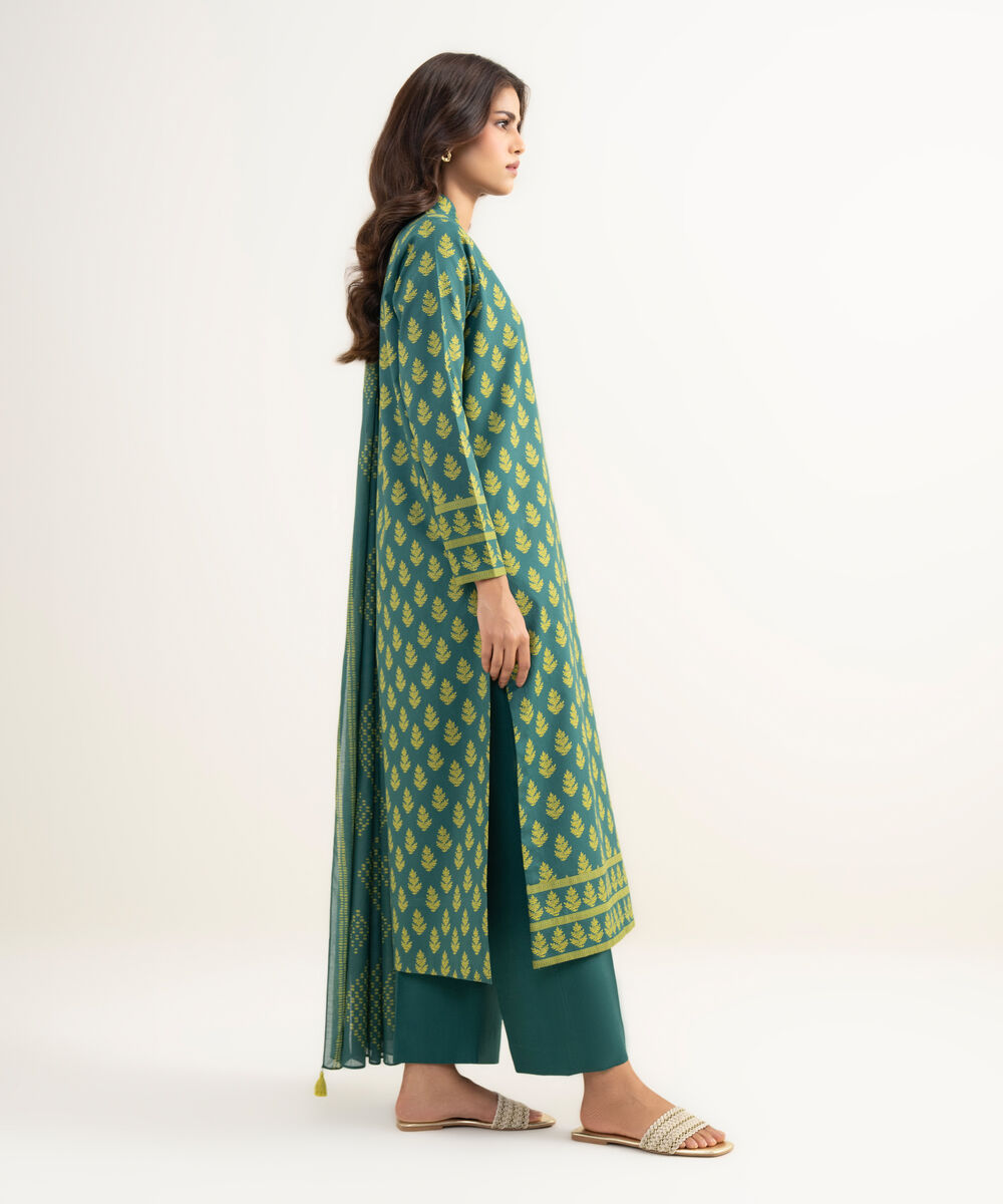 Women's Unstitched Lawn Printed Green 3 Piece Suit