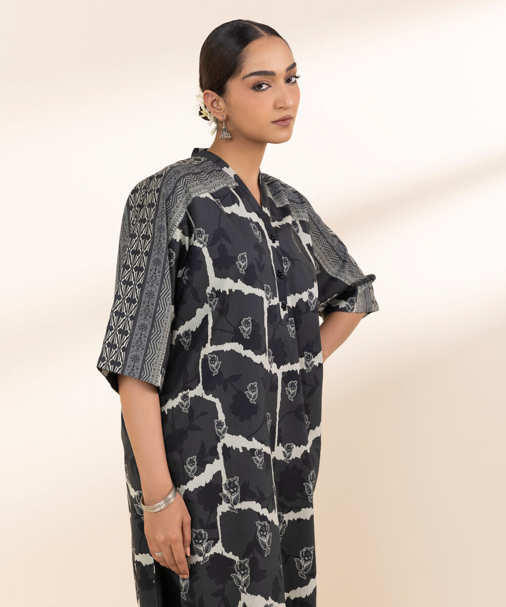 Women's Unstitched Lawn Printed Black Shirt