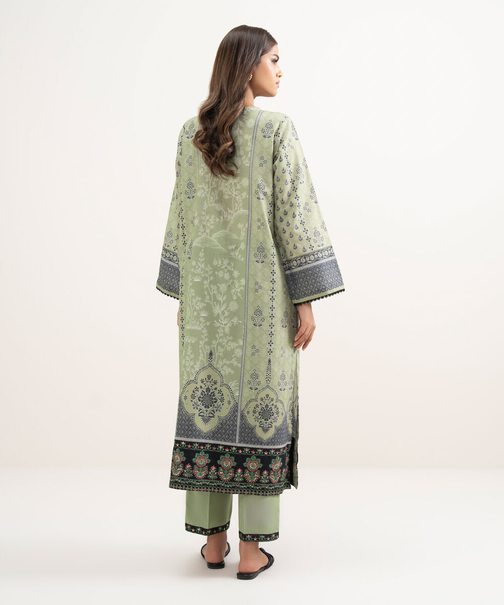 Women's RTW Zari Cotton Embroidered Green A-Line Shirt
