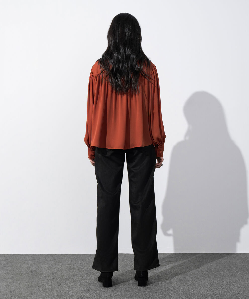 Women's Western Wear Red Blouse With Tie Collar