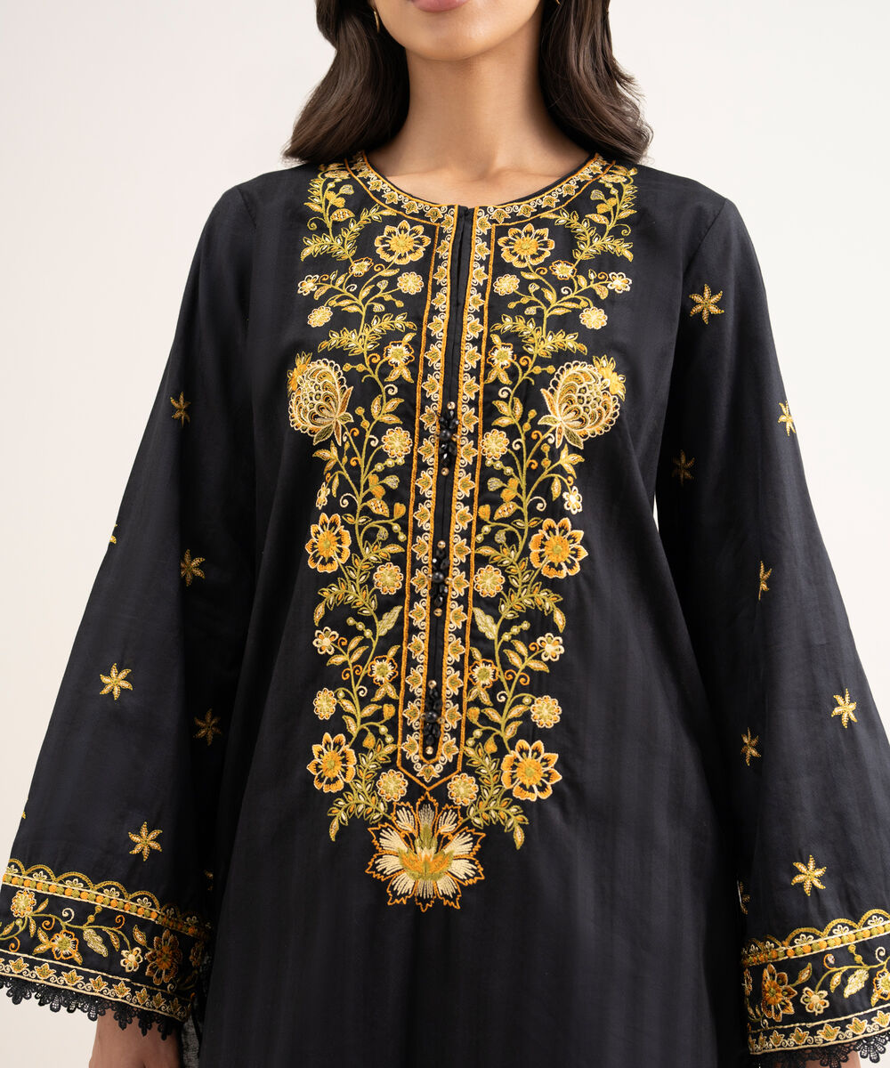 Women's RTW Leno Kara Embroidered Black Straight Shirt